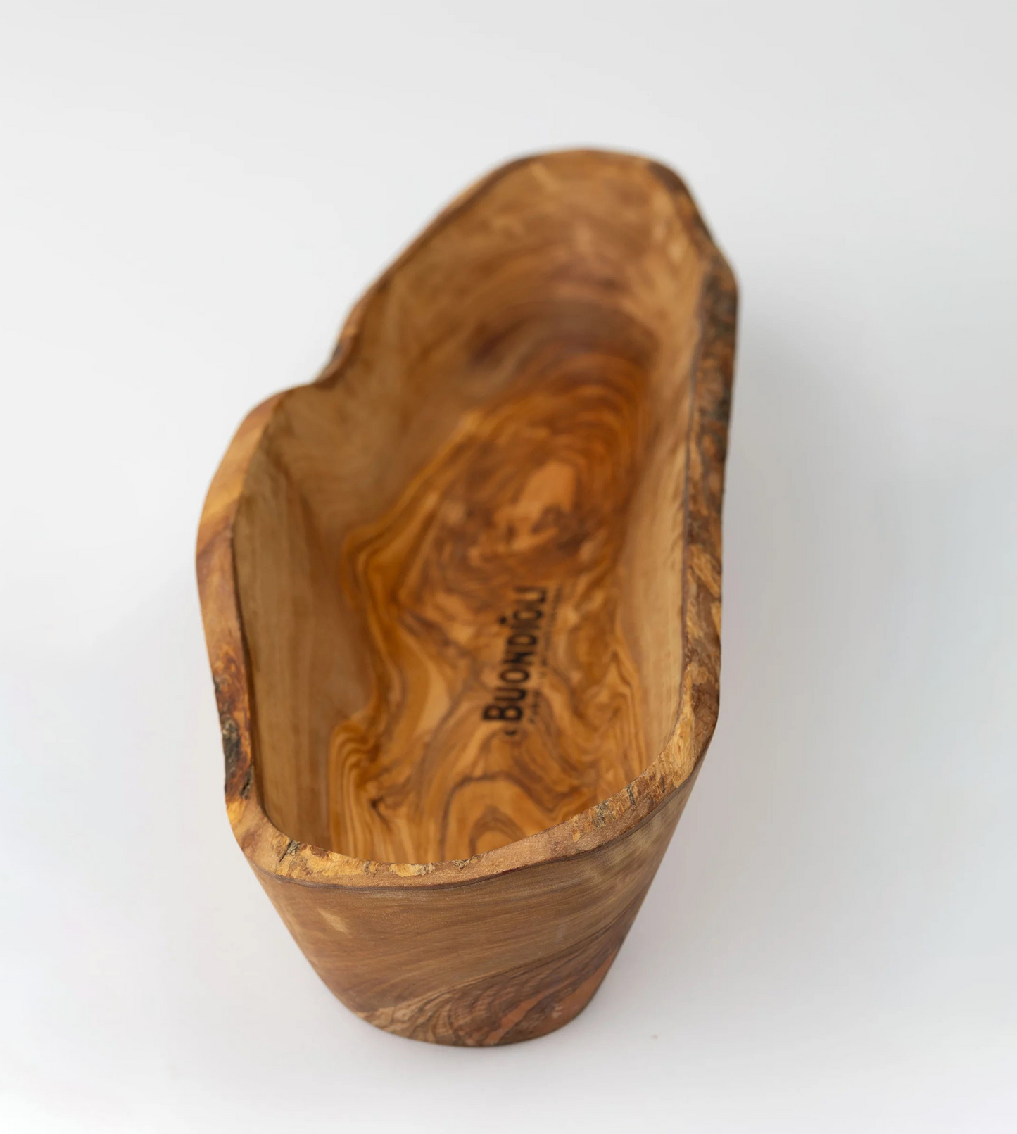 Ciotola rustica a barchetta in legno d'ulivo-2