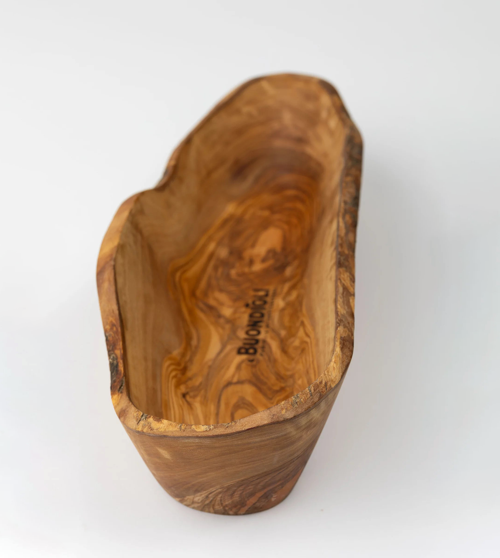 Ciotola rustica a barchetta in legno d'ulivo-2