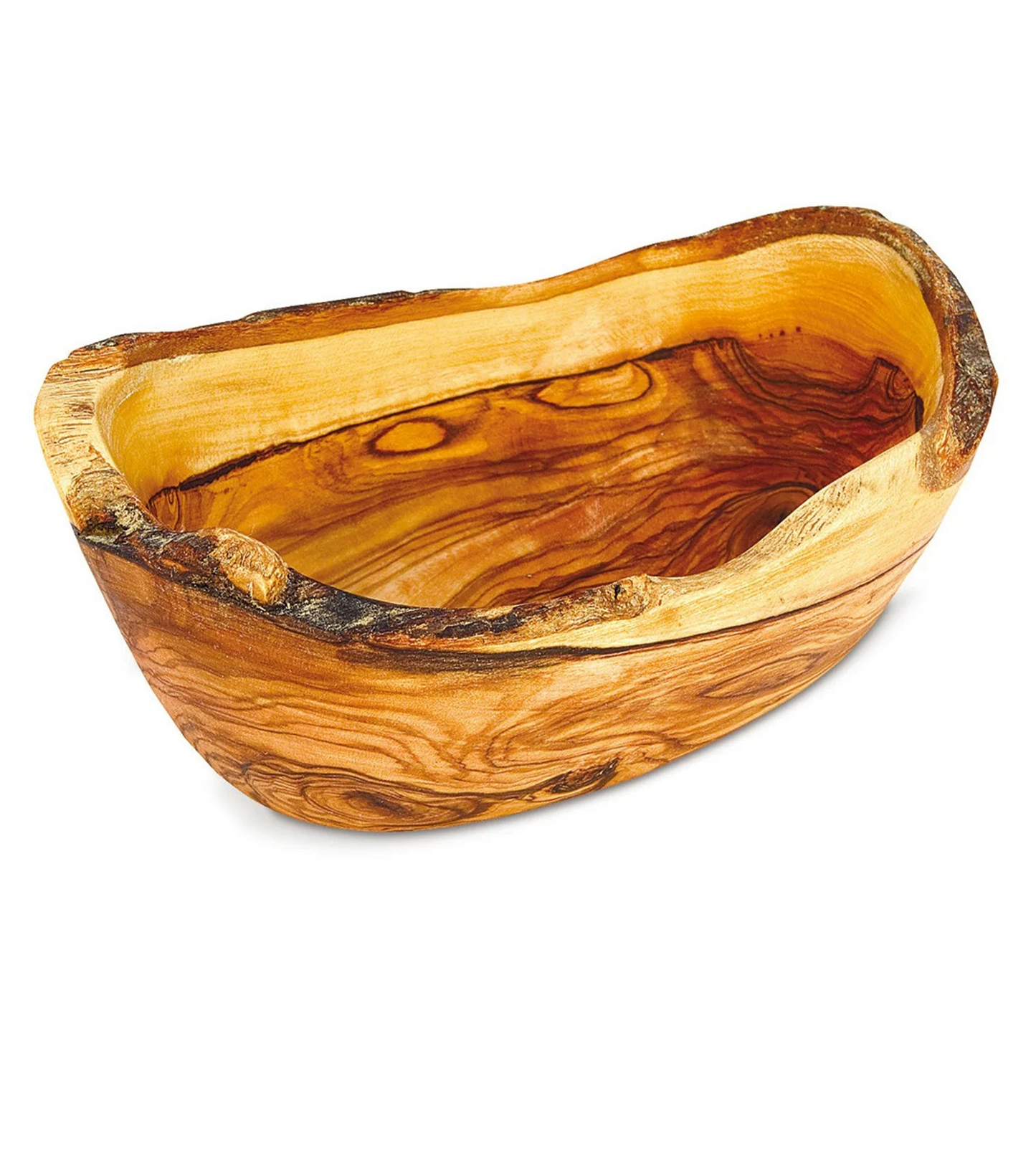 Ciotola rustica a barchetta in legno d'ulivo-0